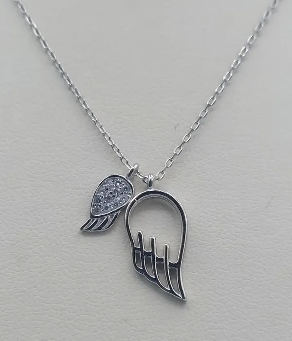 Handmade 925 sterling silver ferry necklace, double charms angel wings - Image 4