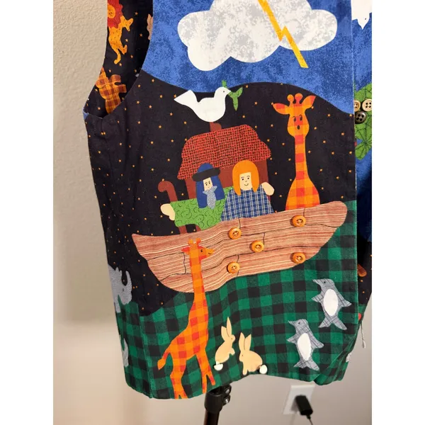 Handmade Noahs Ark Reversible Quilted Patchwork Animal Vest Multi-Color - Image 6