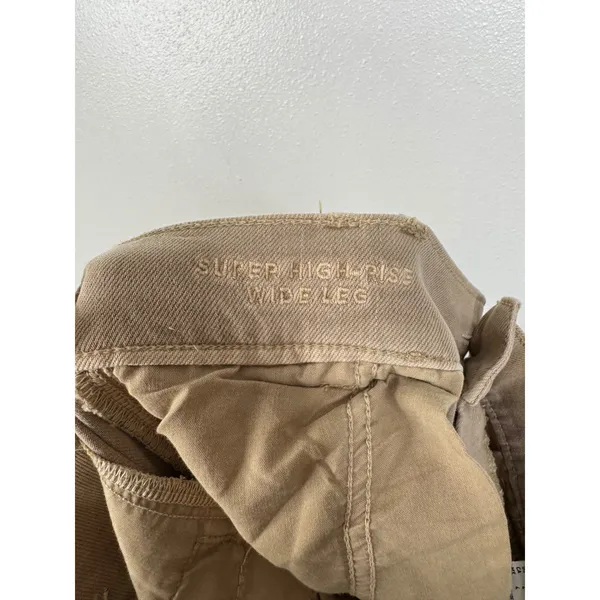 American Eagle Super High-Rise Wide Leg Pleated Khaki Pants Tan Women 4 Long‎ - Image 4