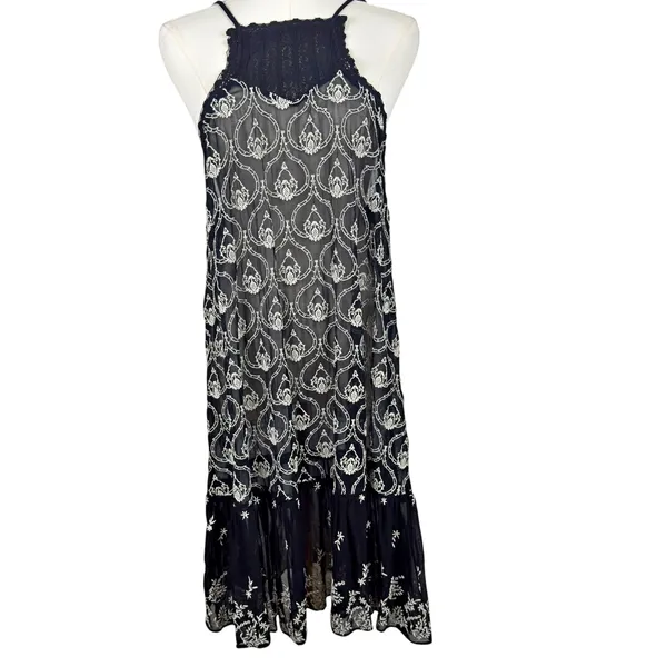 Anthropologie Black Sheer Fully Embroidered Mini Slip Dress Boho Feminine SMALL - Image 3