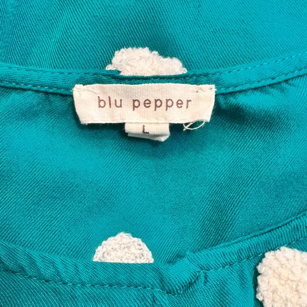 Blu Pepper Pom Pom Tank Top Sleeveless Casual Summer Teal Top Size Large‎ L - Image 4