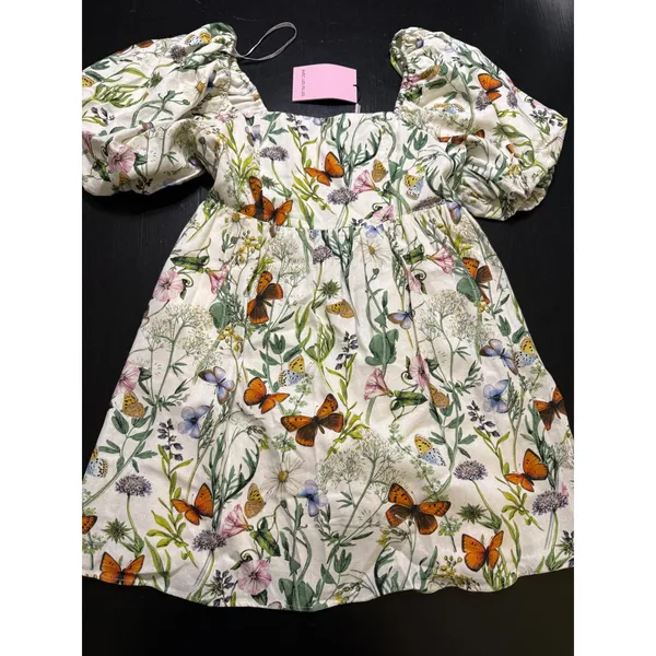 Avec Les Filles Butterfly Botanical Puff Sleeve Mini Dress White Size M NEW - Image 5