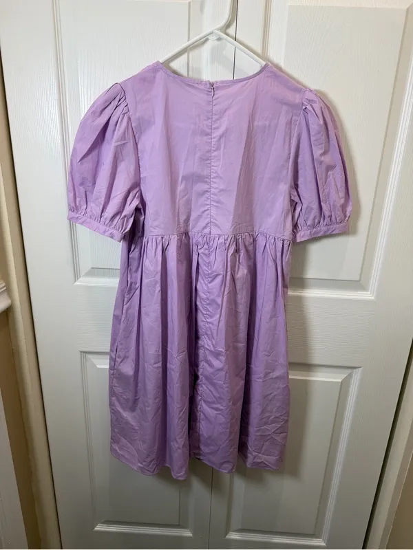 English Factory Puff Sleeve Babydoll Mini Dress Lavender M NWT - Image 5
