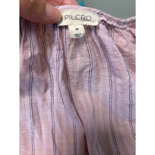 Pilcro Anthropologie Lavender Striped Cotton Button Front Blouse M - Image 2