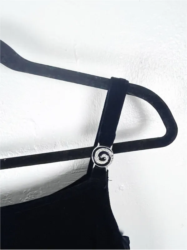 JESSICA MCCLINTOCK GUNNE SAX Black Velvet Back Zipper Jeweled Straps Dress 9/10 - Image 5