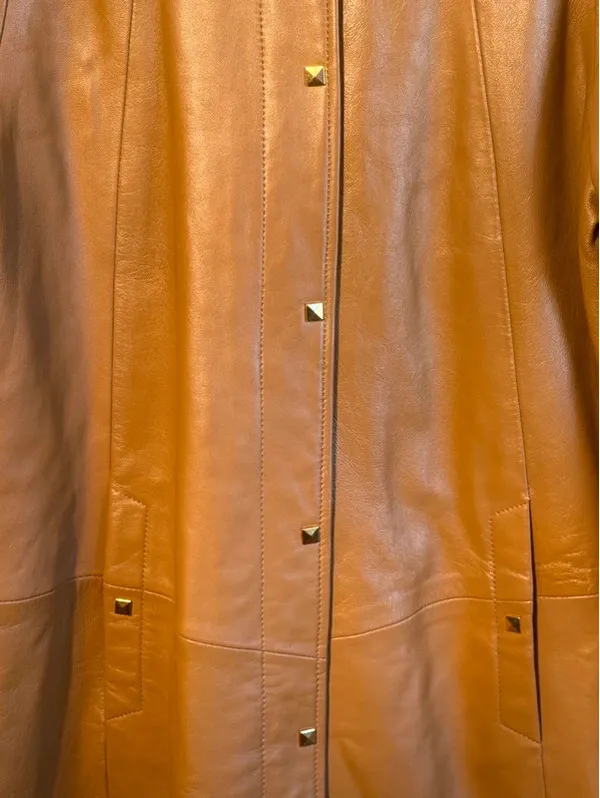 Excelled Tan Leather Coat Women's Jacket size Medium Brown - Image 4