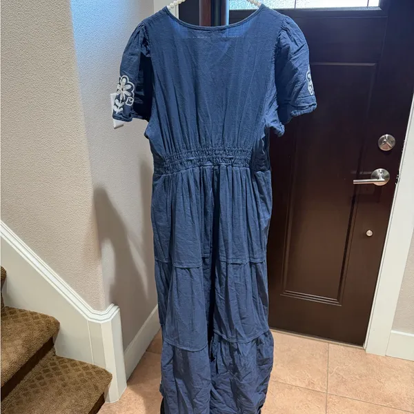 Polagram Navy Maxi Dress with White Embroidery - Image 4