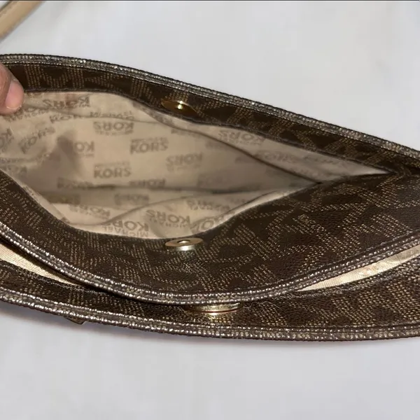Michael Kors Dark Brown Shoulder Bag with Gold Details - Image 7