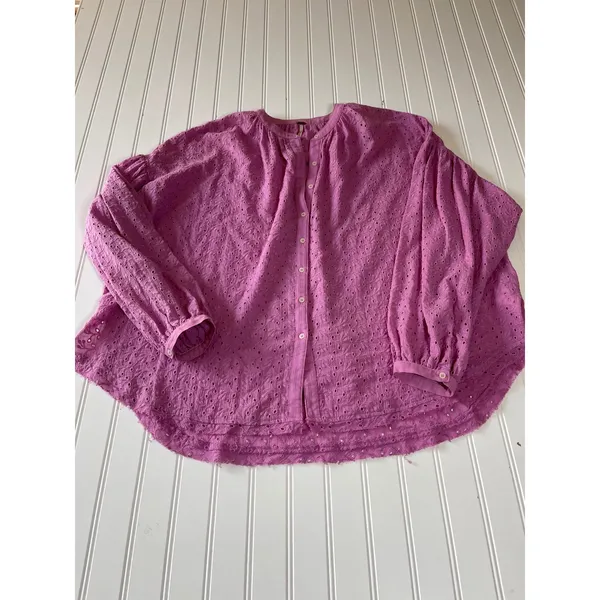 Free People Maddison Orchid Eyelet Oversized Balloon Sleeve Blouse XS - Image 2