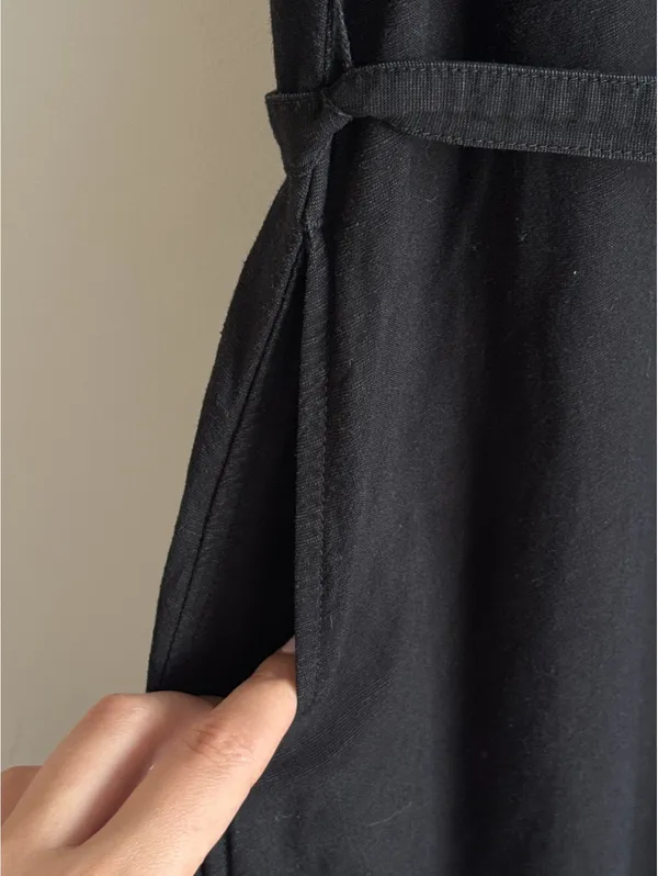 UNIQLO Linen Blend A-Line Midi Dress Black Sleeveless Tie Waist Size S - Image 6