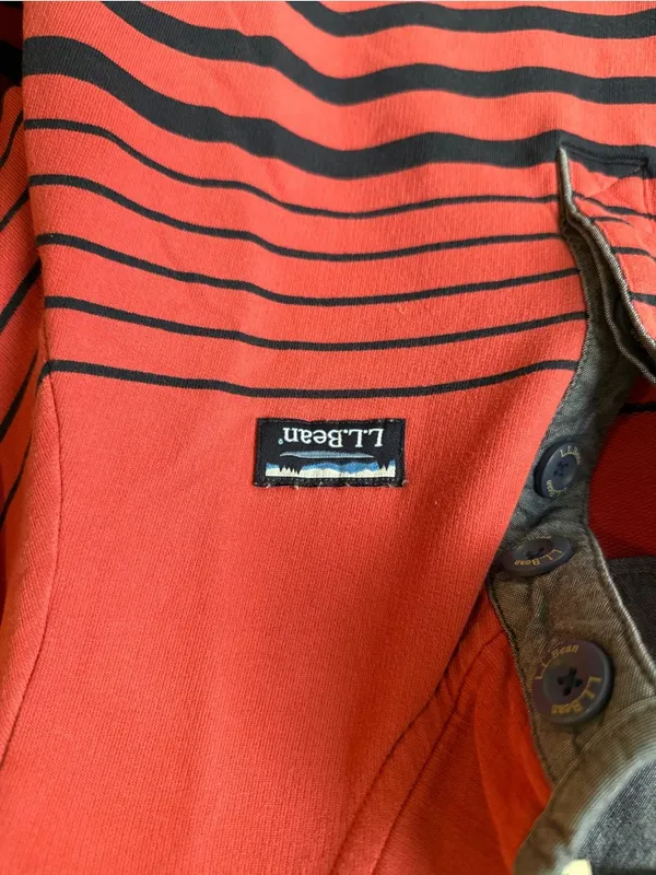 L.L.Bean Coral Pink Navy Striped Quarter Button Pullover Size Medium - Image 3