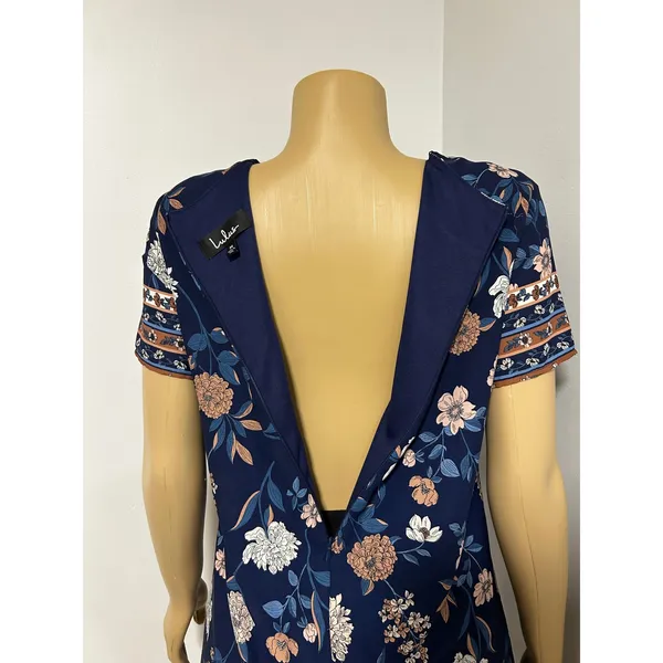 Lulus Navy Blue Floral Shift Mini Dress Short Sleeve Crew Neck M Made in USA - Image 5