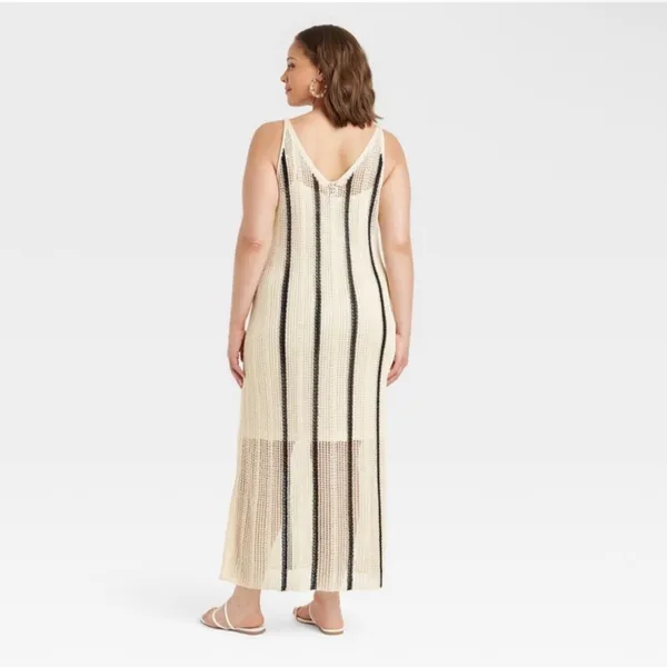 NWT Women's Open Work Maxi Sundress - A New Day Cream/Black Striped - Image 3