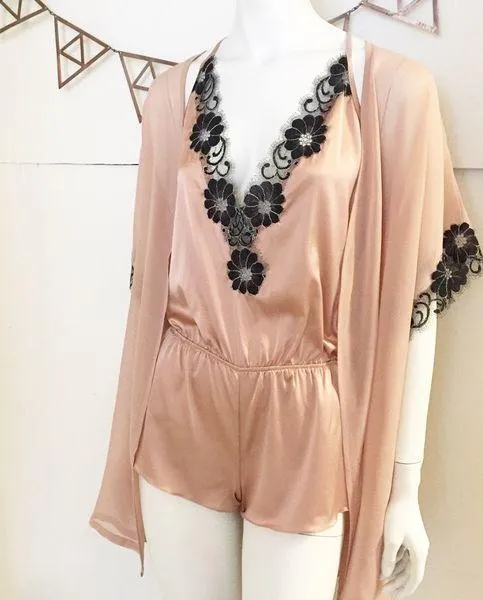 Salua Stardust Silver-Grey & Black Silk Mini Romper Lingerie - Image 5