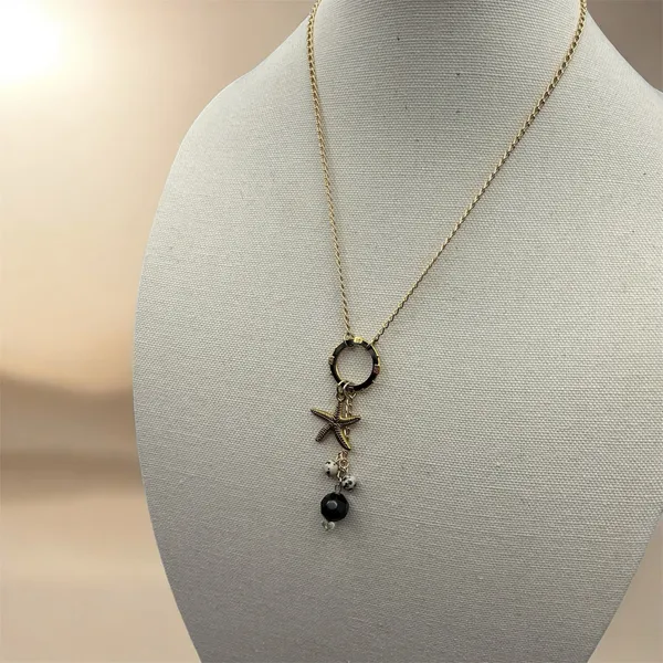 Artisan Golden Sea Star Black And Dalmatian Beaded Necklace 19.5” - Image 2