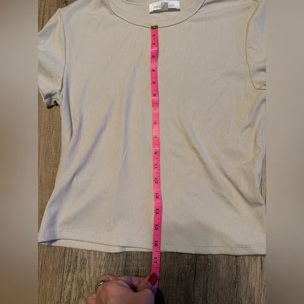 Pink Rose Ribbed Cropped Tee NWT Cream Size Large - Image 5