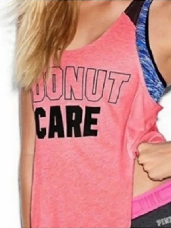 🍩 VICTORIA’S SECRET PINK I DONUT CARE Pink Black Workout Tank Top Medium - Image 3