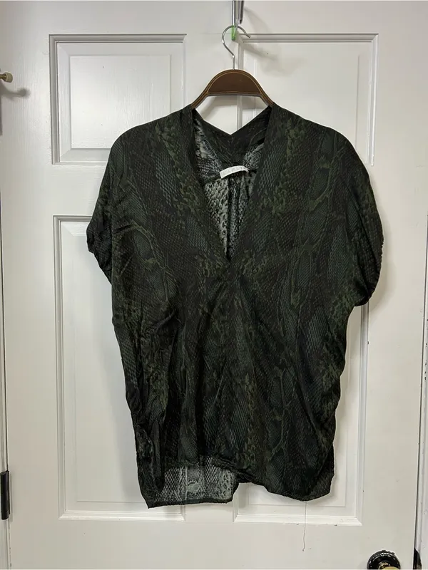 Karlie Olive Green Snake-Print Surplice Short Sleeve Blouse - Image 2