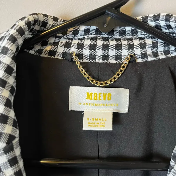 Maeve Longline Check Blazer‎ Size XS Black Plaid Gingham Classic Office - Image 4