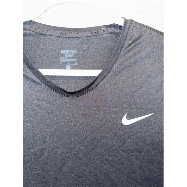 Nike Black Short Sleeve Dri-FIT V-Neck Top White Swoosh Womens Large - Image 2
