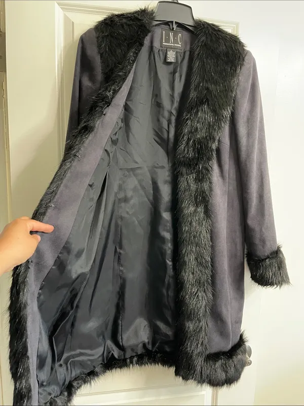 Vintage INC International Concepts Suede Penny Lane Fur Y2K Coat Large - Image 7