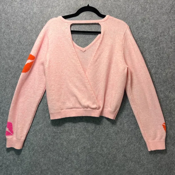 Witty Fox Pink Lips Print Long Sleeve V Neck Pullover Knit Sweater‎ XL - Image 6