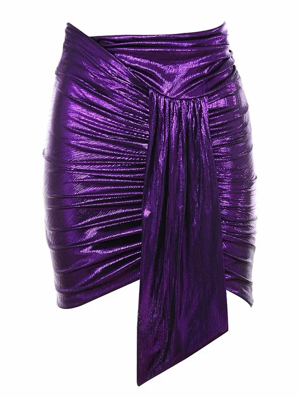 House Of CB Shahja Purple Metallic‎ Draped Mini Skirt Womens Size XS - Image 3