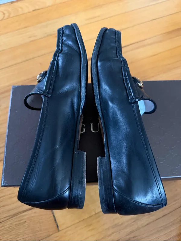 Gucci 1953 Horsebit Black Leather Loafers Gold Size 38 - Image 10