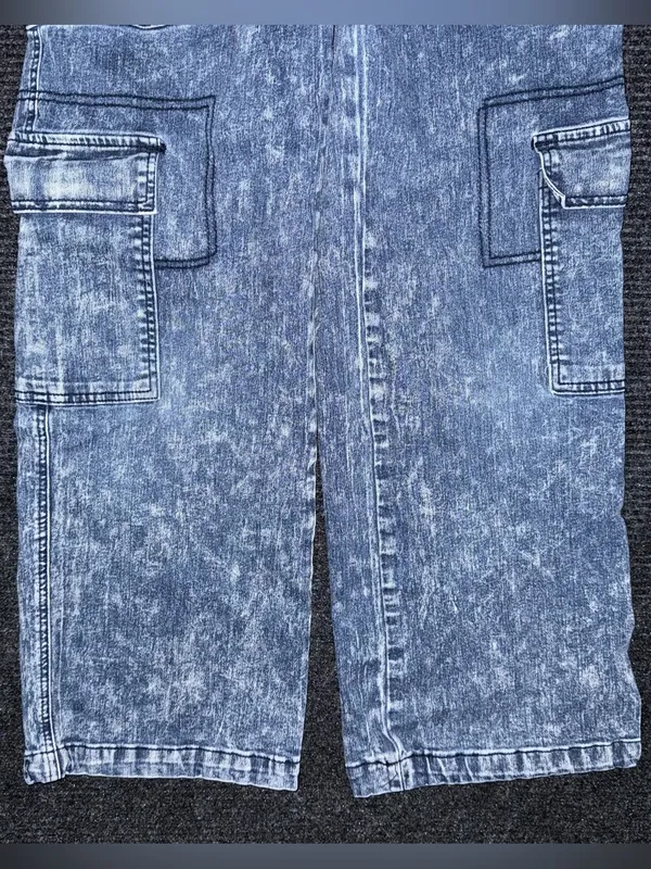 Madden Girl Cargo Skater Wide Leg Jeans Acid Wash Blue Denim Utility XS Grunge - Image 5