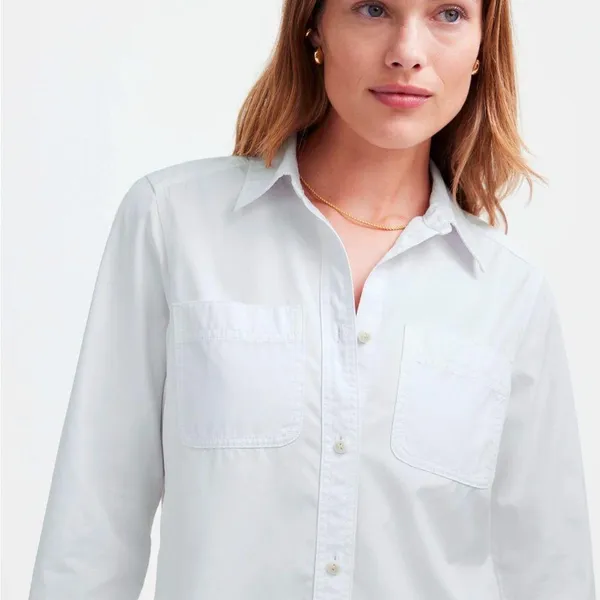 Madewell Denim Button-Up Shirt in Eyelet White: Garment-Dyed Edition Medium NWT - Image 4