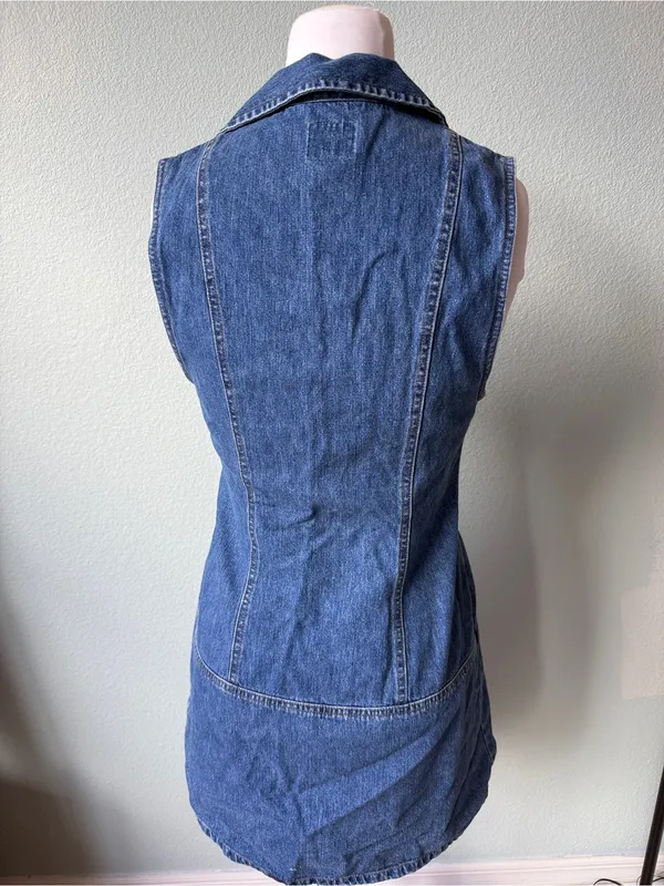 Y2K Sleeveless Blue Denim Zip-Front Women's Dress Size Medium - Image 7