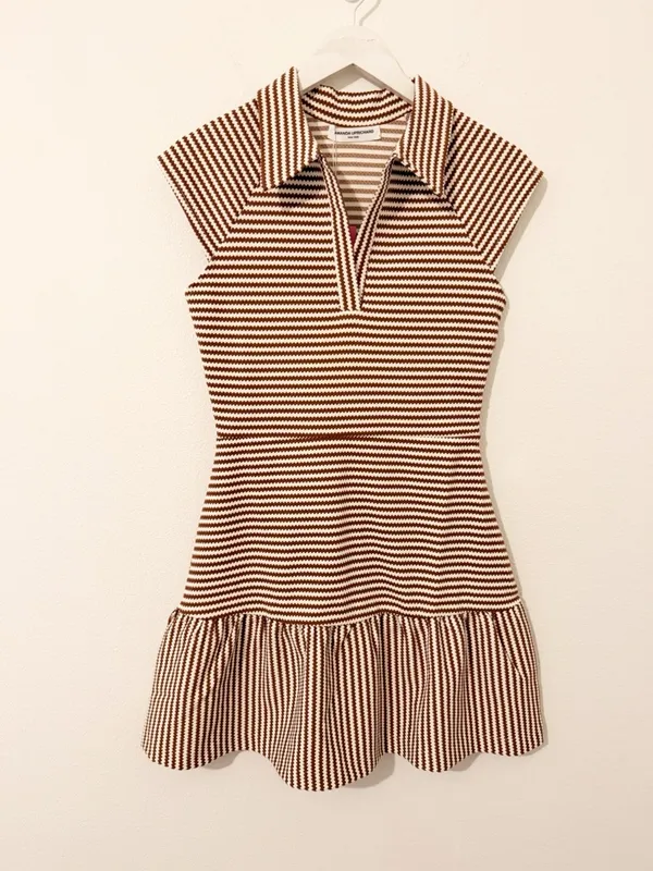 NWT AMANDA UPRICHARD POLLYANNE DRESS BROWN CREAM Mini Striped Size Small S - Image 2