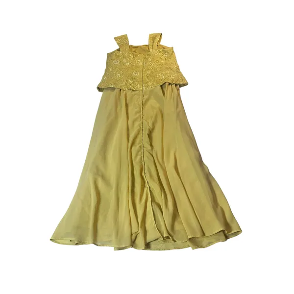 Yellow Lace Overlay Sleeveless Fit & Flare Maxi Prom Dress Size 14 - Image 3