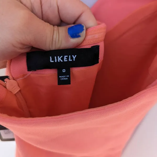 NEW LIKELY Rudina Gown Coral Halter Prom Dress Maxi Leg Slit V-Neck Orange 0 - Image 5