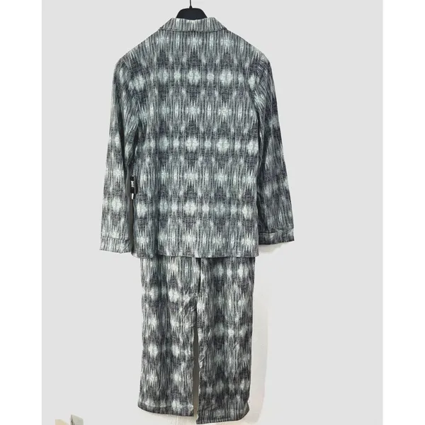 FRYE Premium Sleepwear Mens Medium Flannel Print Notched Set Gray Cotton Blend‎ - Image 2