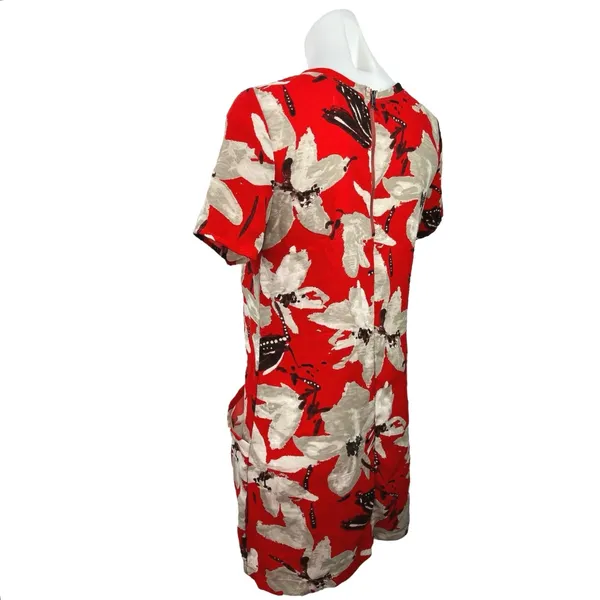 Abercrombie & Fitch Women's Red Floral Crew Neck Short Sleeve Mini Shift Dress S - Image 3