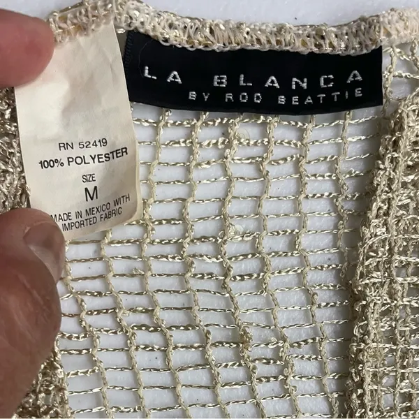 LA BLANCA By Rod Beattie Gold Mesh Net Swim Cover Up gold color size M - Image 8
