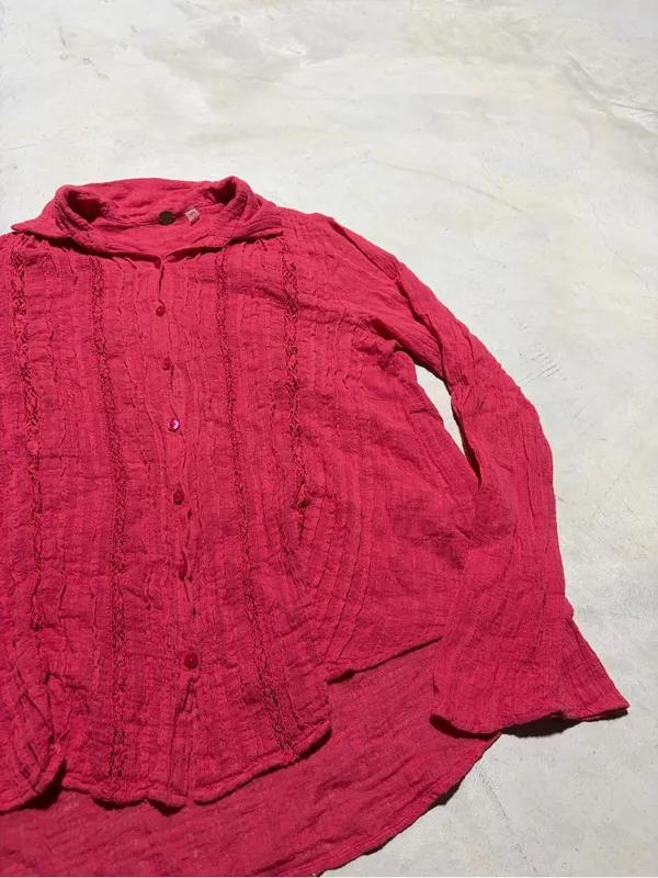 Free people FP one Red Button-Front Textured daydream Shirt XS - Image 4