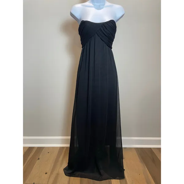 Vera Lucci Womens Maxi Chiffon Sweetheart Neck Dress Size S Black - Image 3