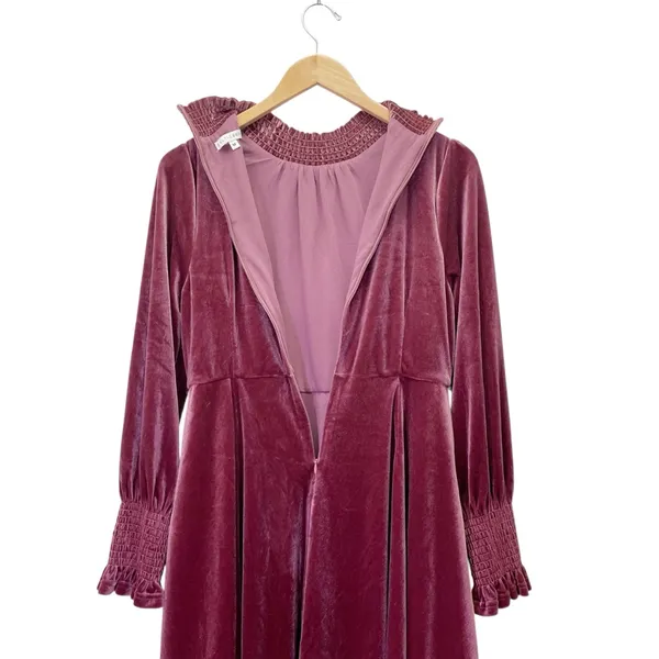 Baltic Born Velvet Smocked Neck Mini Dress Mulberry Long Sleeve Holiday Medium - Image 8
