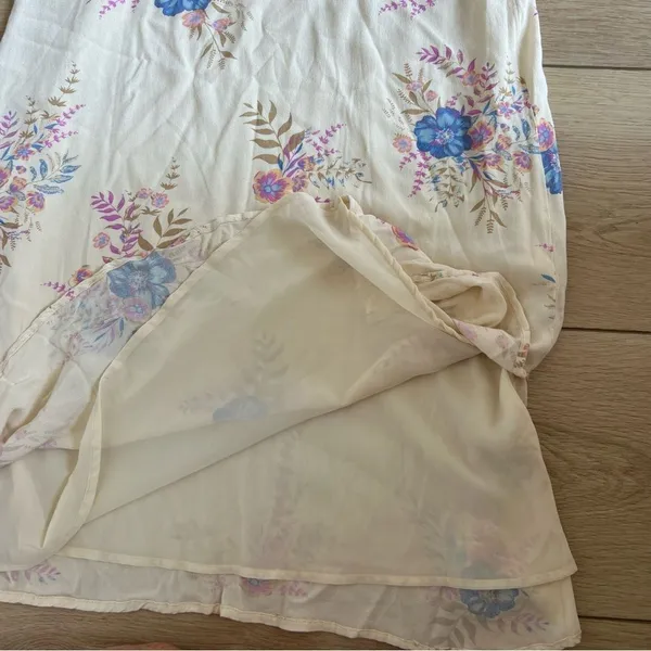 Lucky Brand Floral Printed Slip Dress Midi Cream Blue Size Small - Image 10