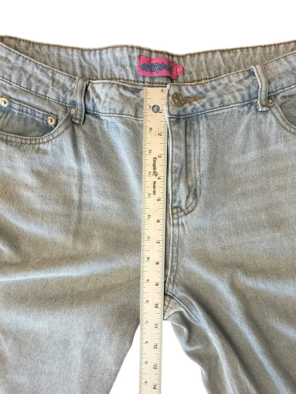 Edikted Baggy Wide Leg Jeans Womens XL Light Wash Distressed Raw Hem Y2K - Image 10