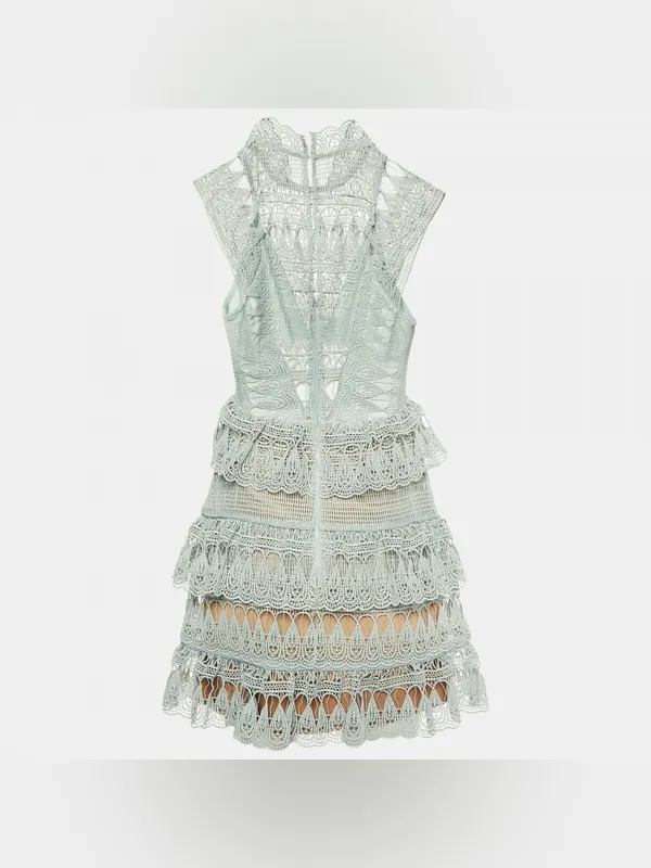 Self- Portrait Mint Green Lace Mini Dress Small - Image 3