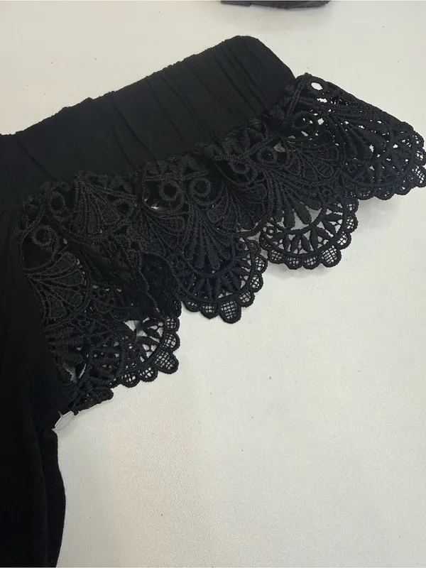 J for Justify Black One-Shoulder Maxi Dress with Crochet Trim Size M - Image 7
