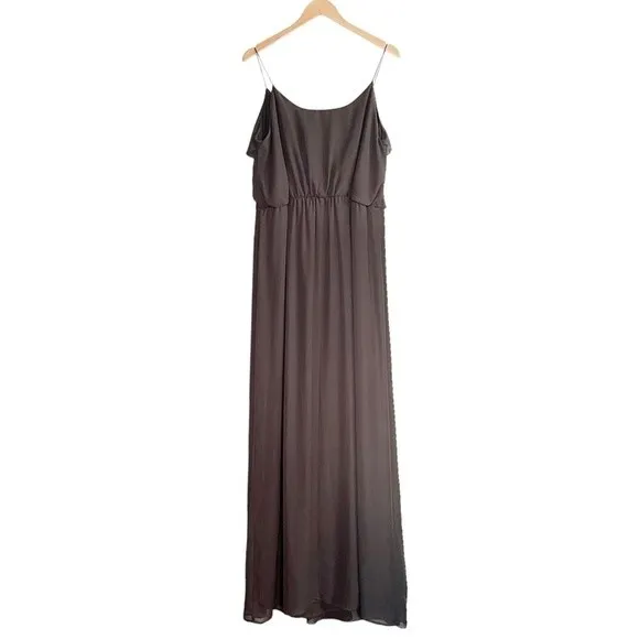 Nouvelle Amsale Drew Gray Chiffon Ruffle Wrap Spaghetti Strap Slip Dress Size XL - Image 5