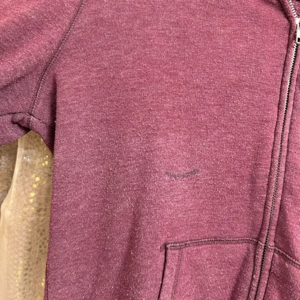 PINK Victorias Secret Maroon Silver Logo Sequin Bling Hoodie Zip Sweater Medium - Image 3