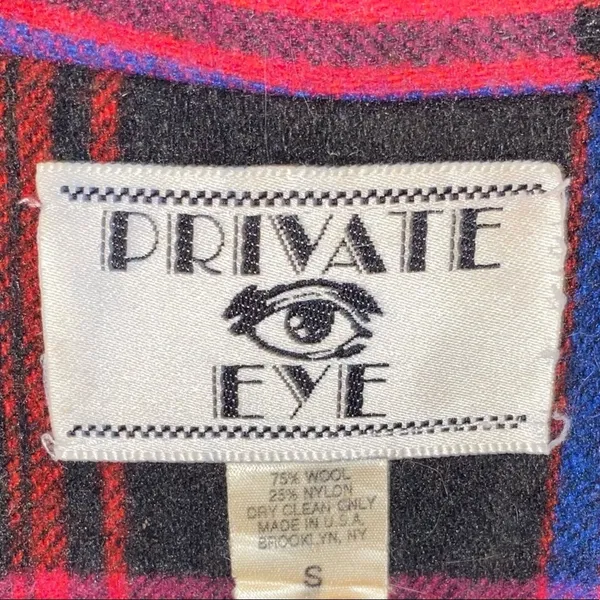 Vintage Private Eye Plaid Blazer Small Wool Blend Pink Black Oversized Retro‎ - Image 4