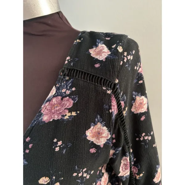American Eagle Floral Maxi Dress Size L Black Cottage Prairie Country Hi Low - Image 3