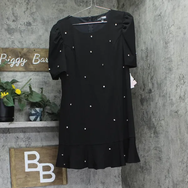NWT Crystal Doll Juniors Puff-Sleeve Rhinestone Dress CIZ12525 Black XL - Image 3