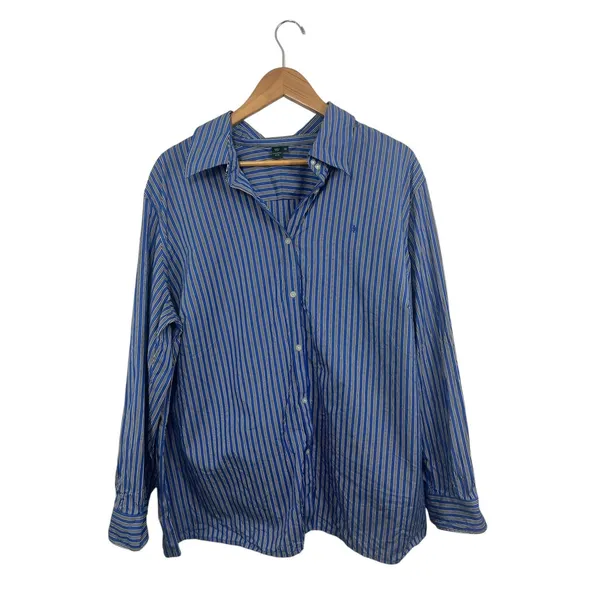 Ralph Lauren Womens 3xl Blue Monogram Dress Shirt Button Down Striped Old Money - Image 9